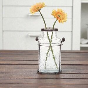 New Creative Co-Op Glass vase in Metal Stand with Metal Frog Lid
